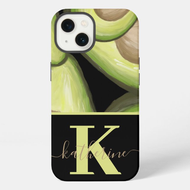 Modern Avocado Pattern Monogram iPhone Case (Back)