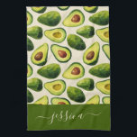 Modern avocado pattern script name tea towel<br><div class="desc">Modern avocado pattern script name kitchen towel. Personalize name.</div>
