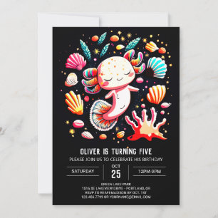 Modern Axolotl Whimsical Birthday Invitation
