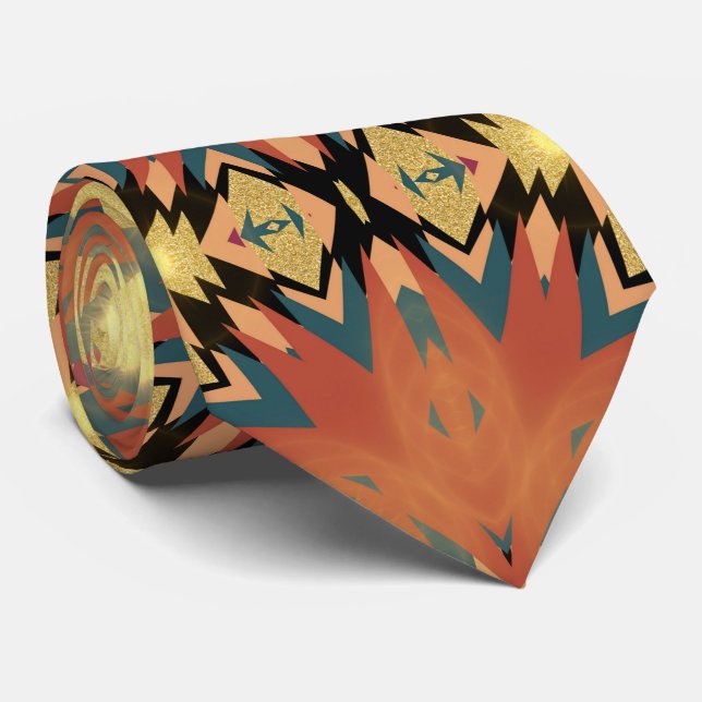 Modern Aztec Gold Boho Fusion Tie (Rolled)