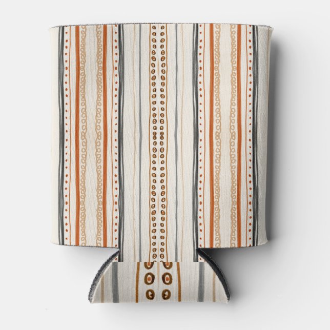 Modern Aztec Orange Ikat Wallpaper Can Cooler (Front)