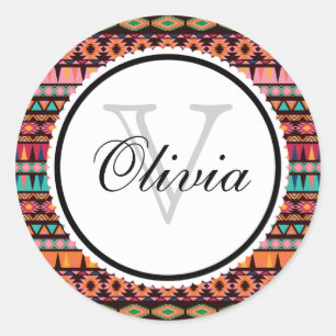 Modern Aztec Pattern Classic Round Sticker