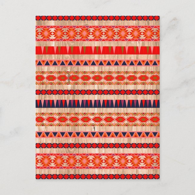 Modern Aztec Pattern on Wood Postcard (Front)