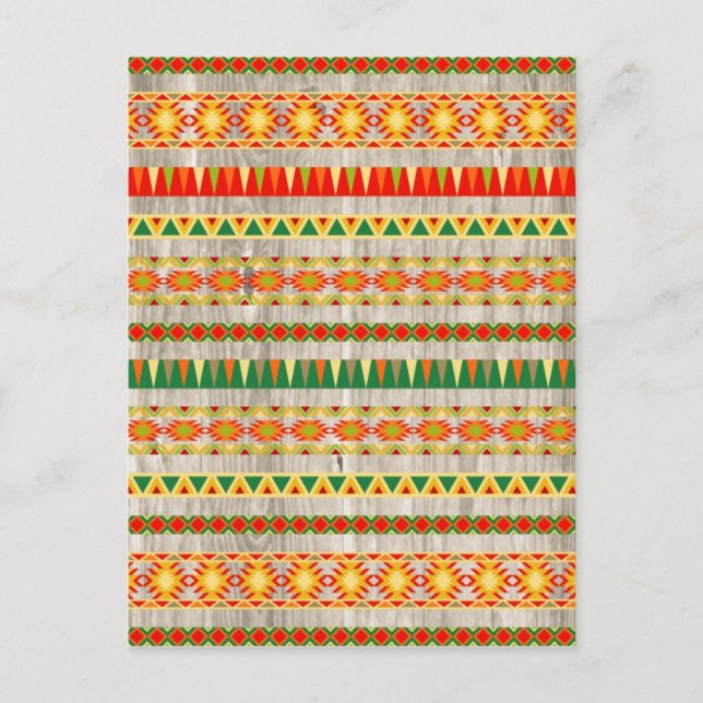 Modern Aztec Pattern on Wood Postcard (Front)