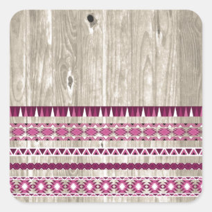 Modern Aztec Pattern on Wood Square Sticker