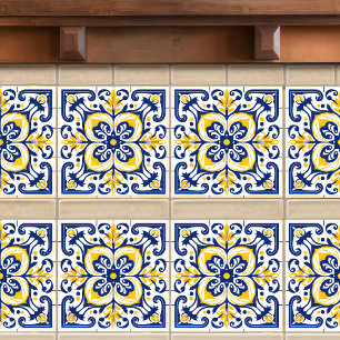 Modern Azulejo Blue Yellow Portuguese Lisbon Ceramic Tile