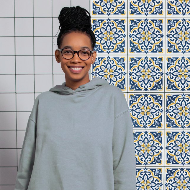 Modern Azulejo Blue Yellow Portuguese Lisbon Ceramic Tile (Creator Uploaded)