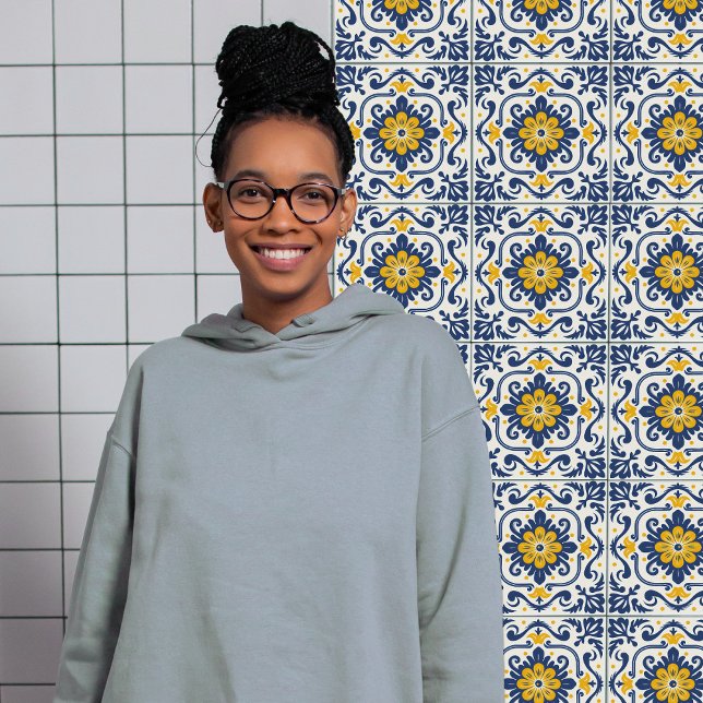 Modern Azulejo Blue Yellow Portuguese Lisbon Ceramic Tile (Creator Uploaded)