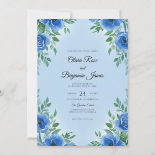Modern Azure Bloom Wedding Invitation