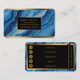 Modern Azure Blue Gold Marble Collection Business Card