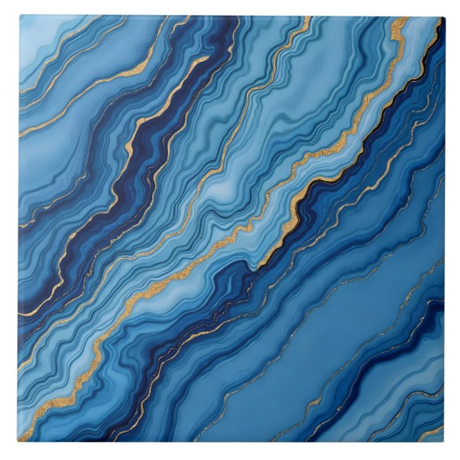Modern Azure Blue Gold Marble Collection Ceramic Tile (Front)