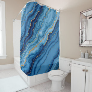 Modern Azure Blue Gold Marble Collection Shower Curtain