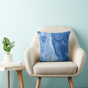 Modern Azure Blue Malachite Marble Swirls Pattern Cushion