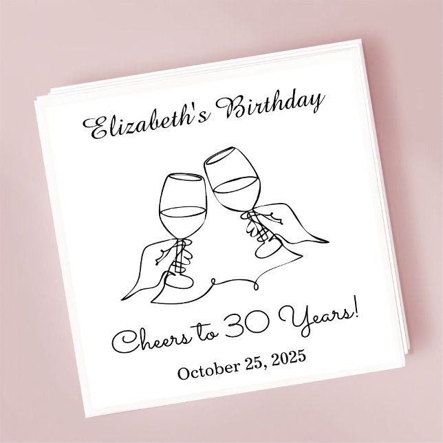 Modern B&W Cheers to 30 years Birthday Napkin (Creator Uploaded)