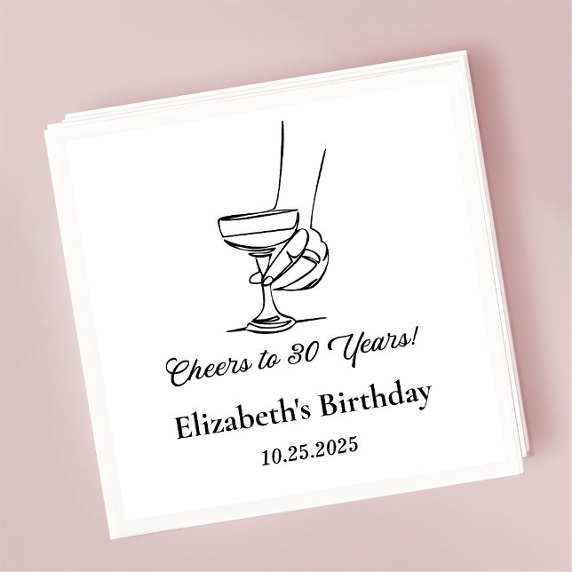 Modern B&W Cheers to 30 years Birthday Napkins (Creator Uploaded)