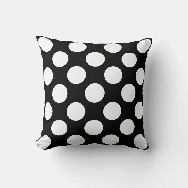 Modern B&W pillow, giant white polka dots on black Cushion (Front)