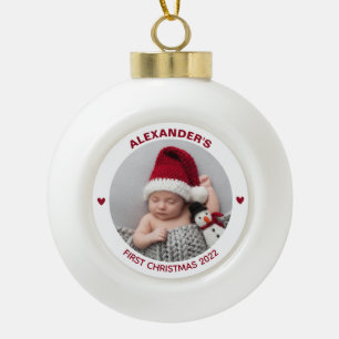 Modern Baby 1st Christmas 2023 Personalised Photo Ceramic Ball Christmas Ornament