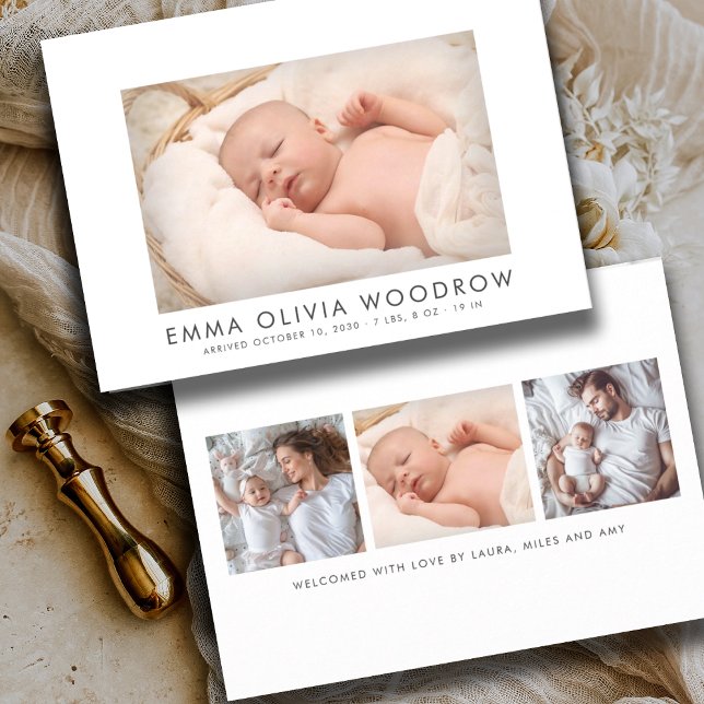Modern Baby 4 Photo Collage Birth  Announcement (Creator Uploaded)