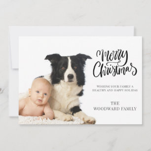 Modern Baby and Dog Christmas Photo Holiday Card