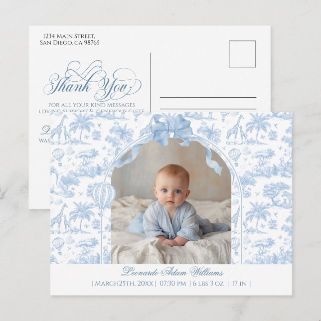 Modern Baby Birth Announcement Photo Thank you Postcard (Front/Back)