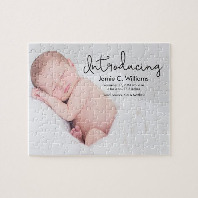 Modern Baby Birth Photo Announcement Jigsaw Puzzle (Horizontal)
