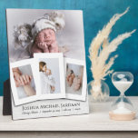Modern Baby Birth Stats Four Photo Collage Plaque<br><div class="desc">This modern baby birth stats photo collage plaque features one landscape and three portrait-orientated photos. Easily add your child's name,  birth location,  date,  weight,  and length to the template. Modern Baby Birth Stats Four Photo Collage Plaque.</div>