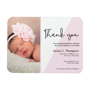Modern Baby birth thank you Pink Magnet