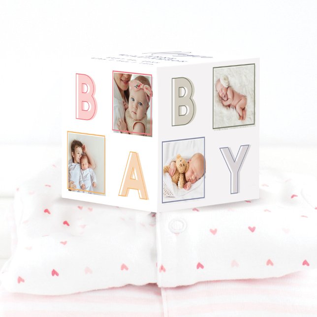 Modern Baby Block Letters Photo Grid Collage Girl Cube (Creator Uploaded)