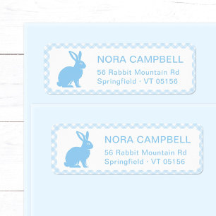 Modern Baby Blue Bunny Gingham Return Address Label