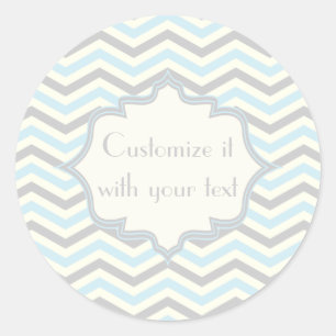 Modern baby blue, grey, ivory chevron pattern classic round sticker