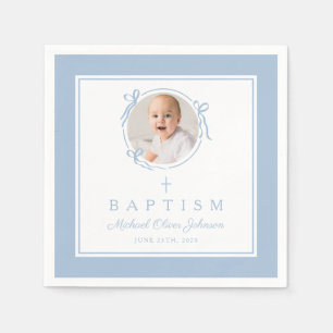 Modern Baby Blue Religius Cross Boy Baptism Napkin