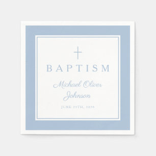 Modern Baby Blue Religius Cross Boy Baptism Napkin