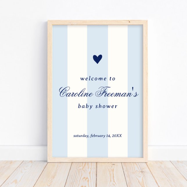 Modern Baby Blue Stripe Heart Valentine Welcome Poster (Creator Uploaded)