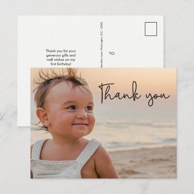 Modern Baby Boy 1st Birthday Thank you  Postcard (Front/Back)