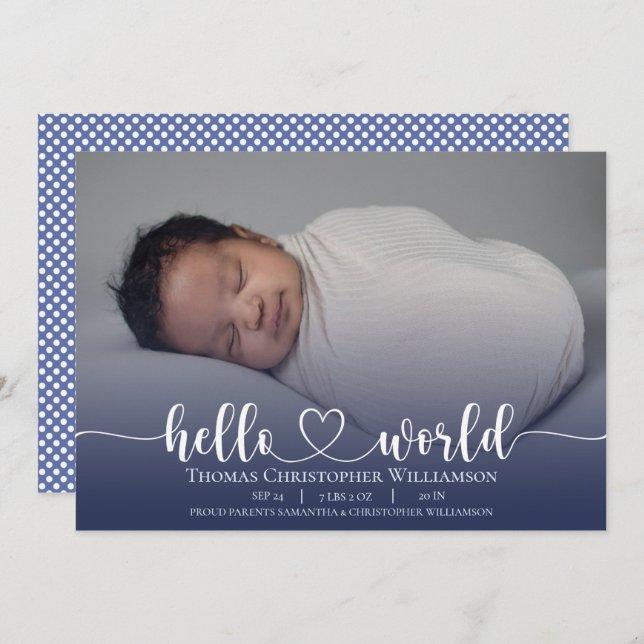 Modern Baby  Boy announcement Photo Script  (Front/Back)