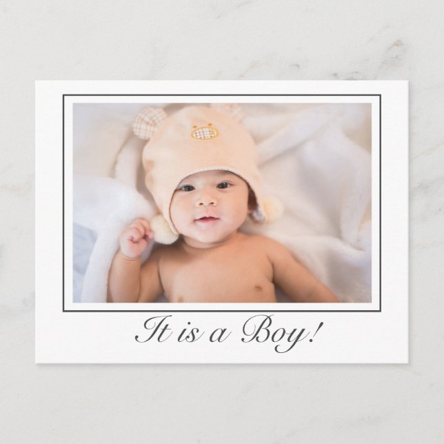 Modern Baby Boy Birth Photo Announcement Postcard (Front)