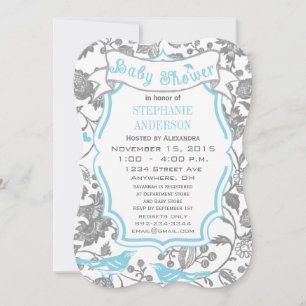 Modern Baby Boy Cute Love Bird Pattern Shower Invitation