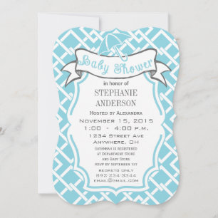 Modern Baby Boy Geometric Square Pattern Shower Invitation