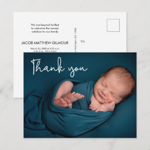 Modern Baby Boy Photo baby shower Thank You Postcard