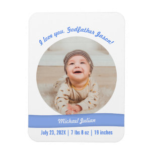 Modern Baby Boy Photo Birth Announcement Godfather Magnet