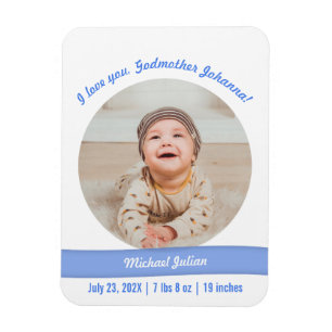Modern Baby Boy Photo Birth Announcement Godmother Magnet