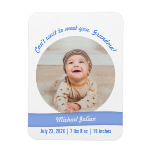 Modern Baby Boy Photo Birth Announcement Grandma Magnet