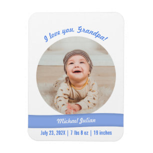 Modern Baby Boy Photo Birth Announcement Grandpa Magnet