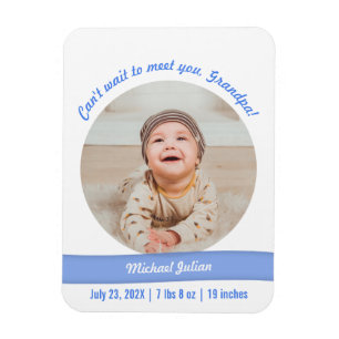 Modern Baby Boy Photo Birth Announcement Grandpa Magnet