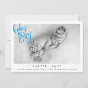 MODERN BABY BOY PHOTO calligraphy overlay blue Announcement