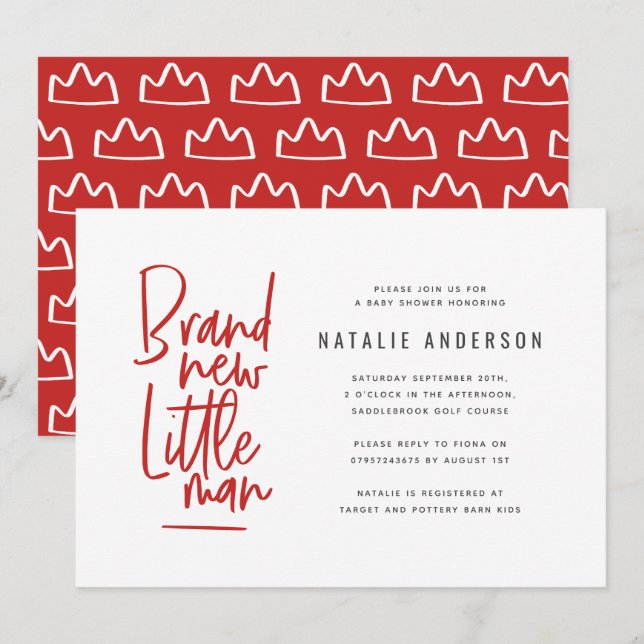 Modern baby boy shower party invitation (Front/Back)