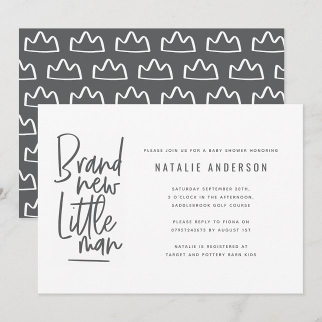Modern baby boy shower party invitation (Front/Back)