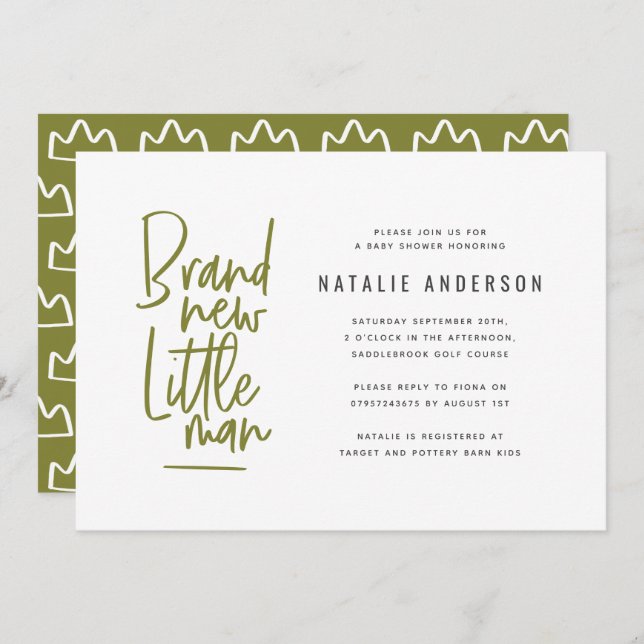 Modern baby boy shower party invitation (Front/Back)