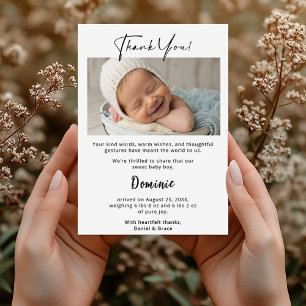 Modern Baby Boy Thank You Card with Photo