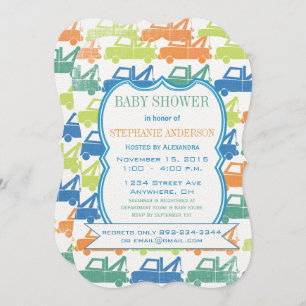 Modern Baby Boy Tow Truck Shower Invitation
